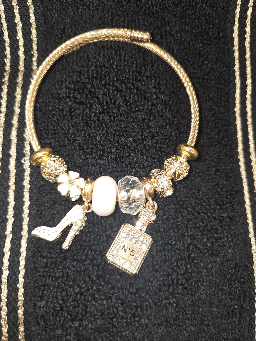 Gold Charm Bracelet with Pink and Clear Accents - Women Jewelry